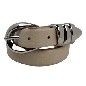 Vince Camuto Cream Off-White Belt Silver-Tone Buckle Faux Leather Minimal 40”